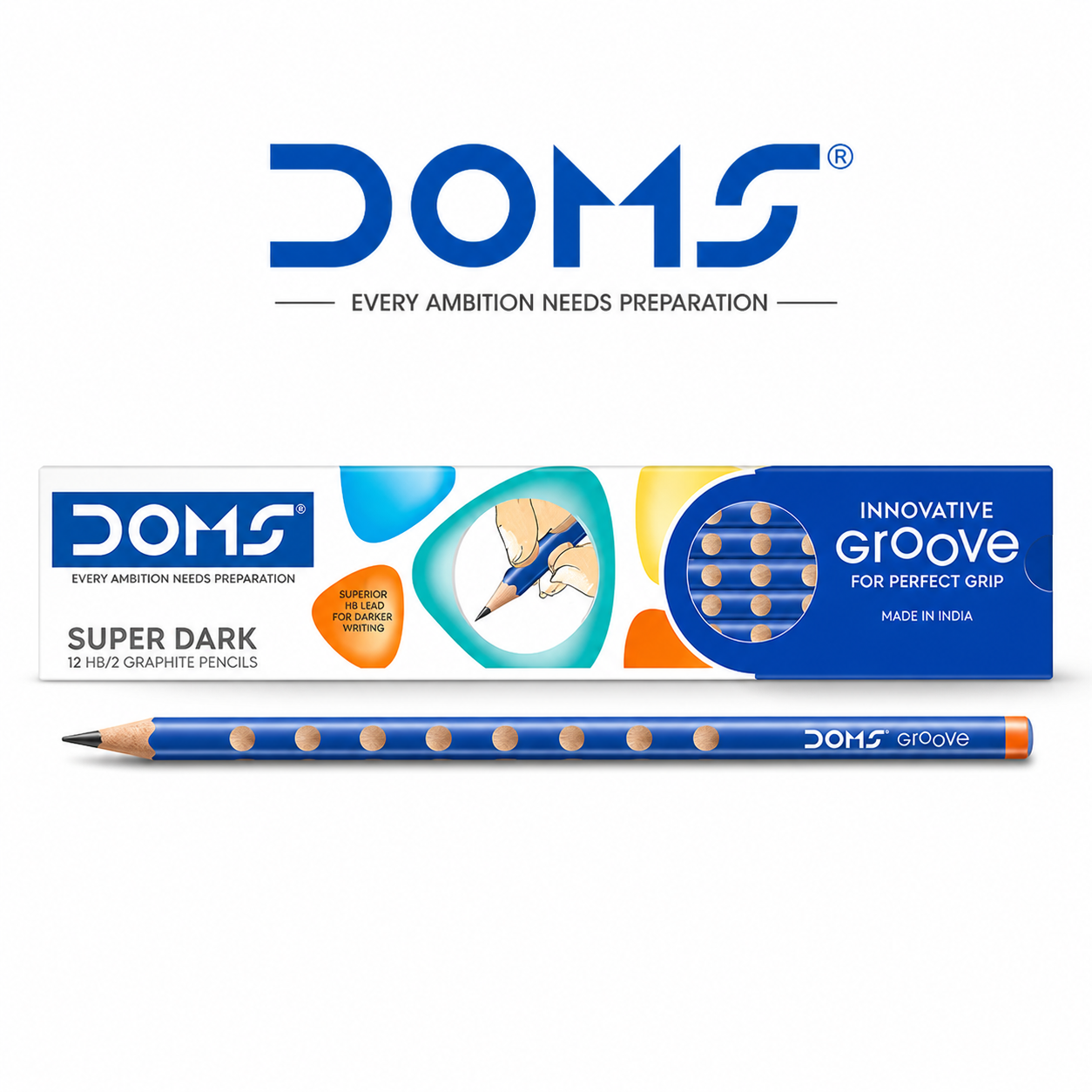 DOMS Groove Super Dark Pencil | Smooth Writing, Strong Break-Resistant Lead & Ergonomic Grip for Students, Drawing, Sketching & Exams