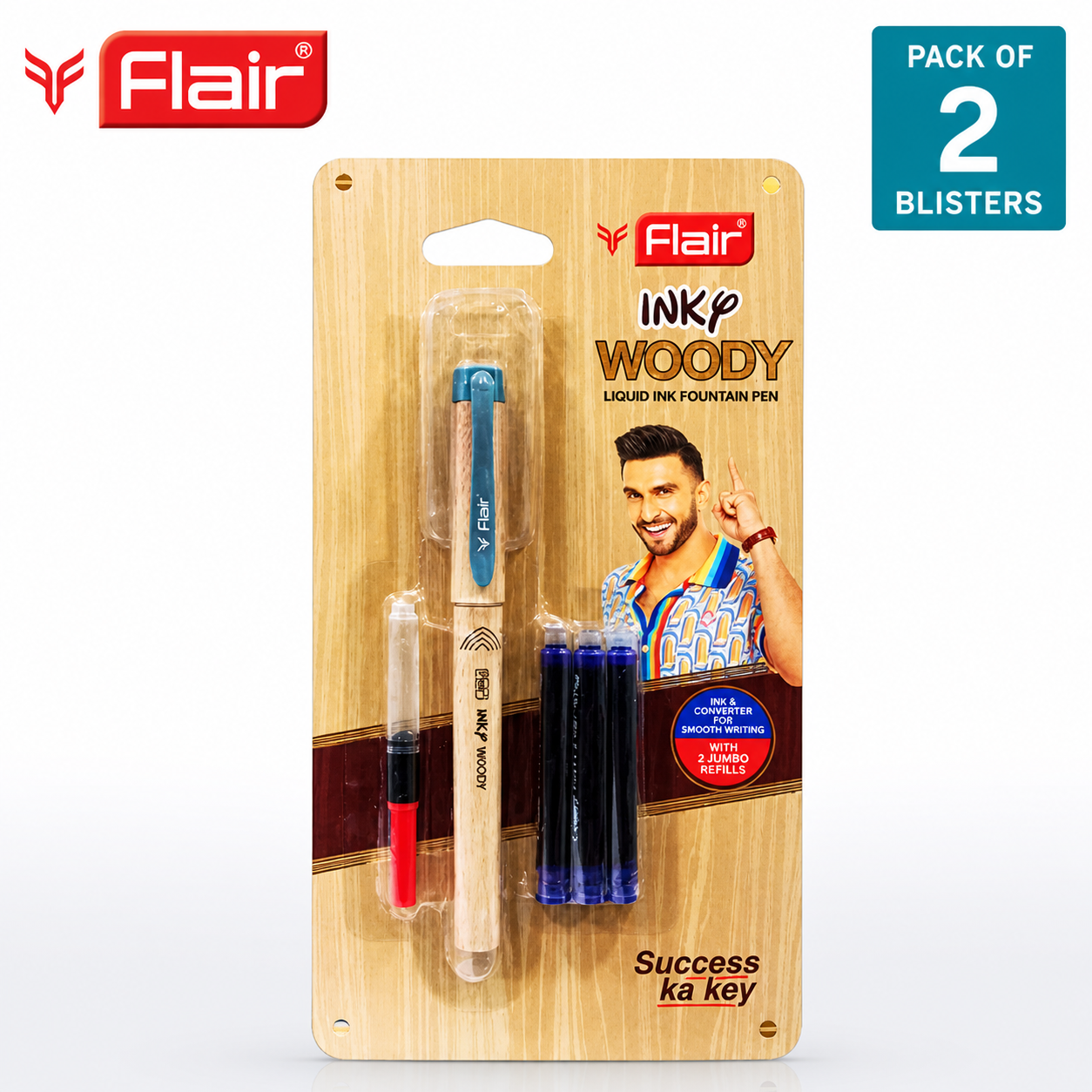 Flair Inky Woody Liquid Ink Fountain Pen Set | Smooth Writing Wooden Design Pen with Ink Converter & Cartridges for Students, Office & Gifting