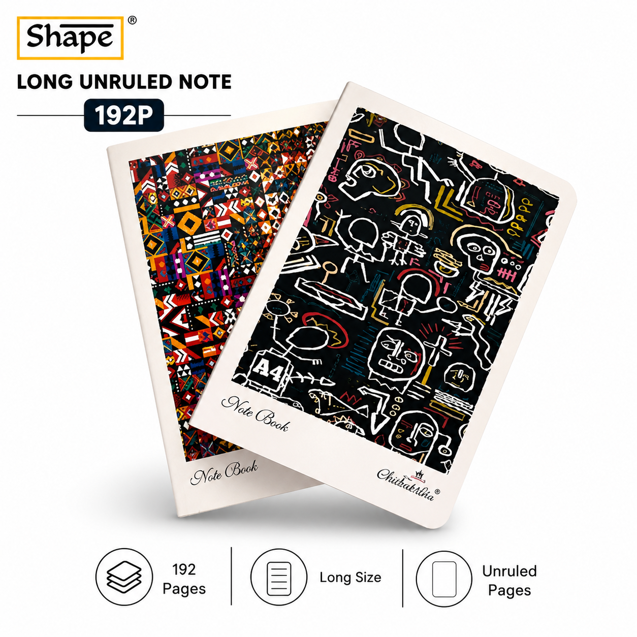 Shape Long Unruled Notebook 192 Pages | A4 Size Plain Notebook for Writing, Sketching & Creative Use – Strong Binding for Students & Office