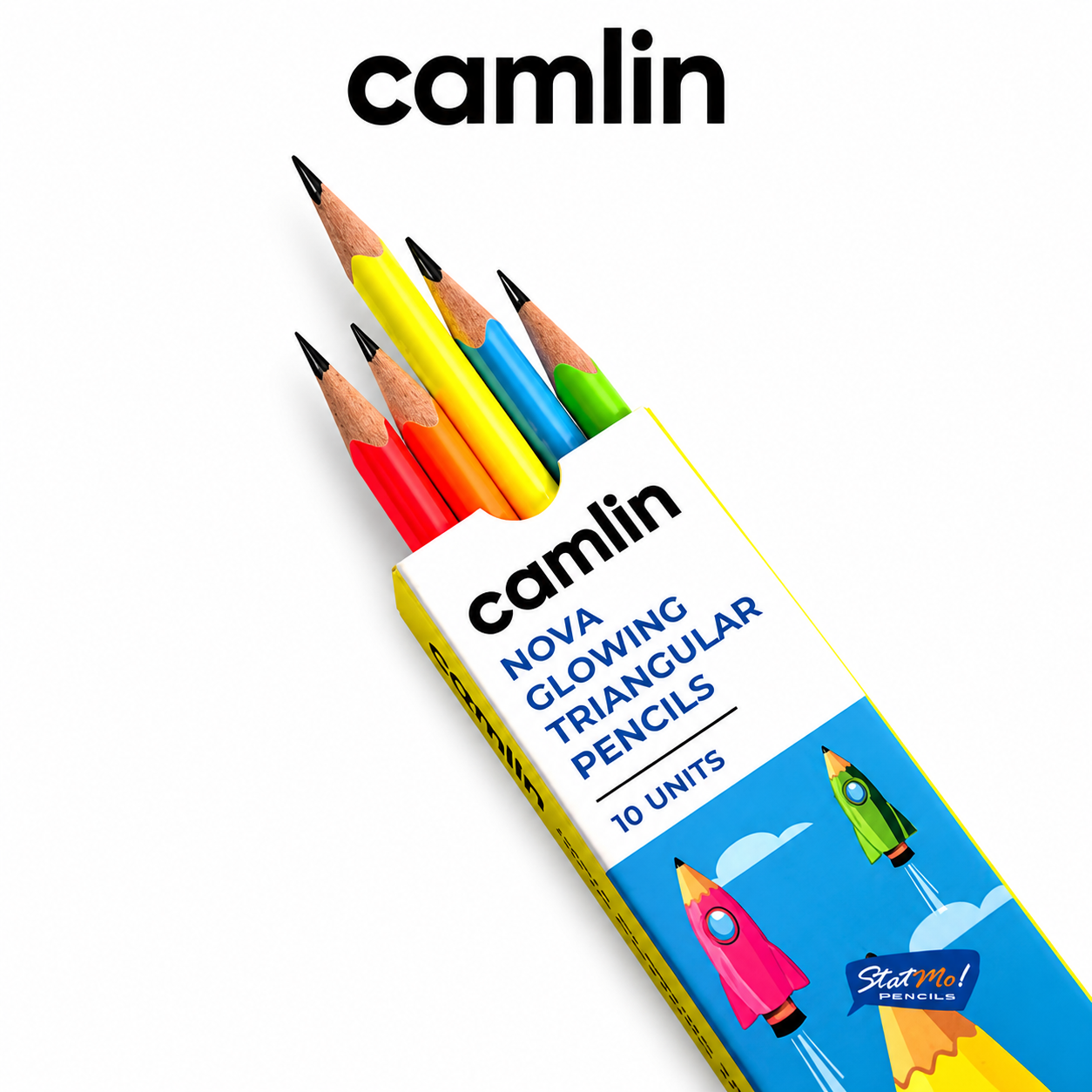 Camlin Nova Glowing Triangular Pencils Pack of 10 | Ergonomic Grip for Kids, Smooth Writing & Bright Colors – Ideal for Drawing, School & Creative Learning