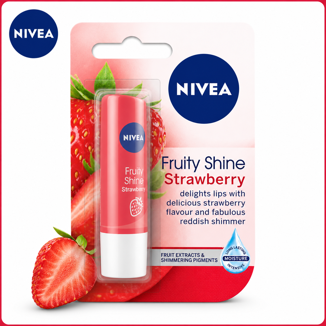 Nivea Strawberry Shine Lip Balm 4.8G | Fruity Lip Care with Natural Shine & 24H Moisture | Soft, Hydrated & Glossy Lips Daily
