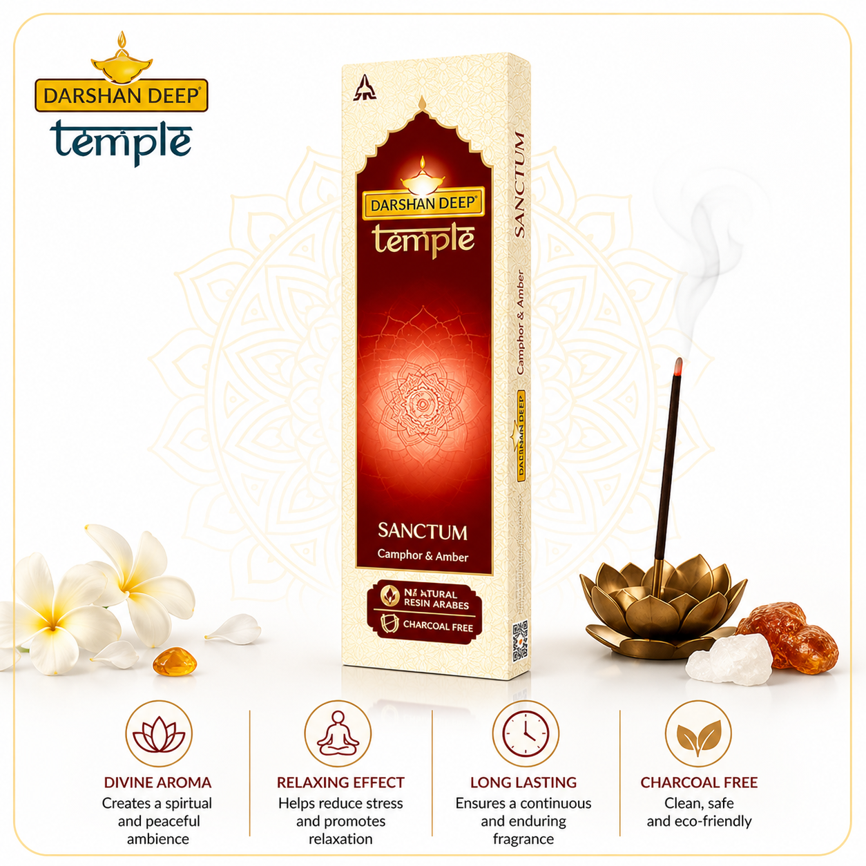 Mangaldeep Temple Sanctum Agarbathi Sticks 20N | Camphor & Amber Incense for Pooja, Meditation & Spiritual Ambience | Long Lasting Fragrance