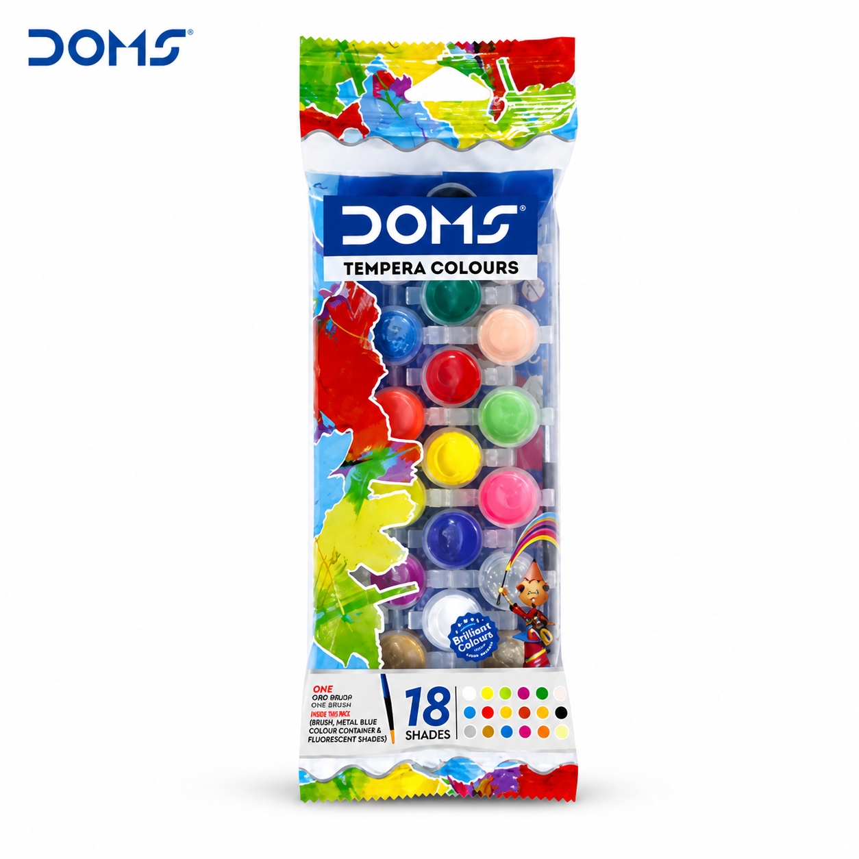 Doms Tempera Colours 18 Shades | Vibrant Washable Paint Set with Brush – Non-Toxic Art & Craft Kit for Kids, Students & Hobby Artists