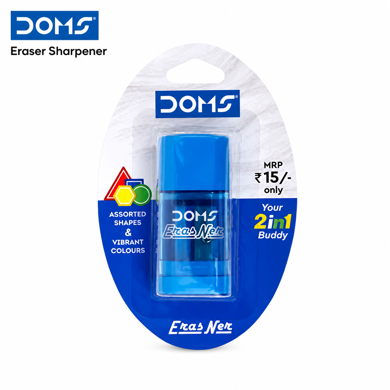 Doms Eraser Sharpener 2-in-1 | Clean Erasing & Smooth Sharpening Combo for Students & Kids – Compact, Safe & Pocket-Friendly