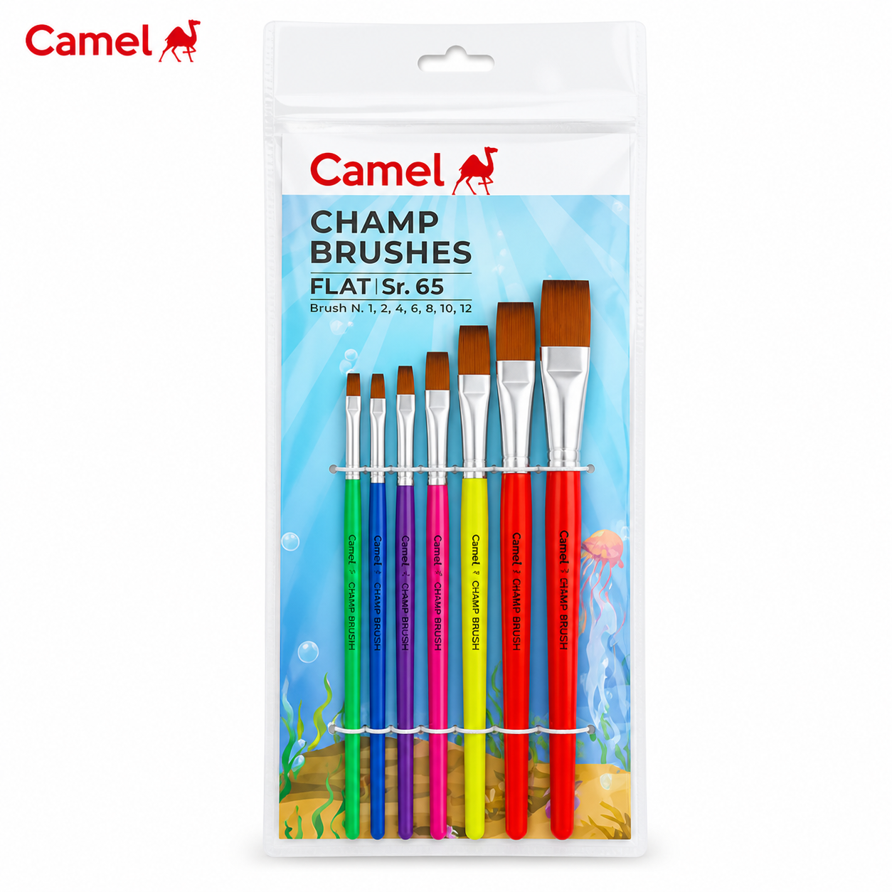 Camel Champ Flat Brush Set Sr.65 (Set of 7) | Premium Synthetic Paint Brushes for Watercolor, Acrylic & Craft – Ideal for Students & Artists