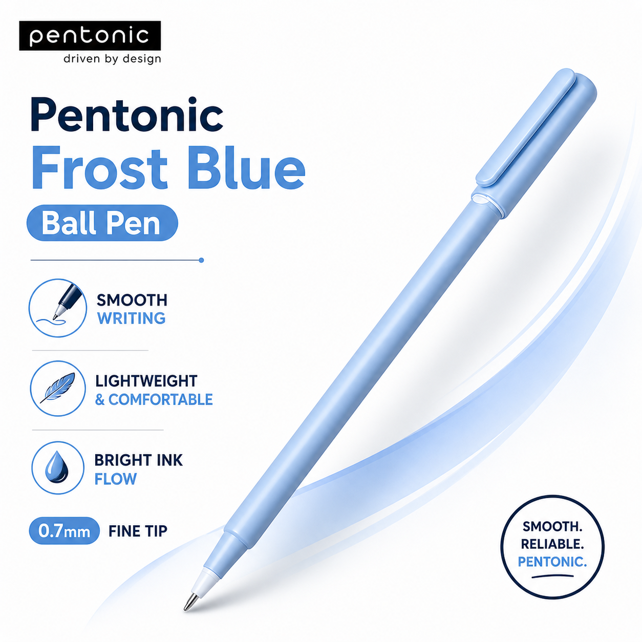 Pentonic Frost Blue Ball Pen | Smooth Writing 0.5mm Fine Tip Gel Pen – Lightweight, Smudge-Free Ink for Students, Office & Daily Use