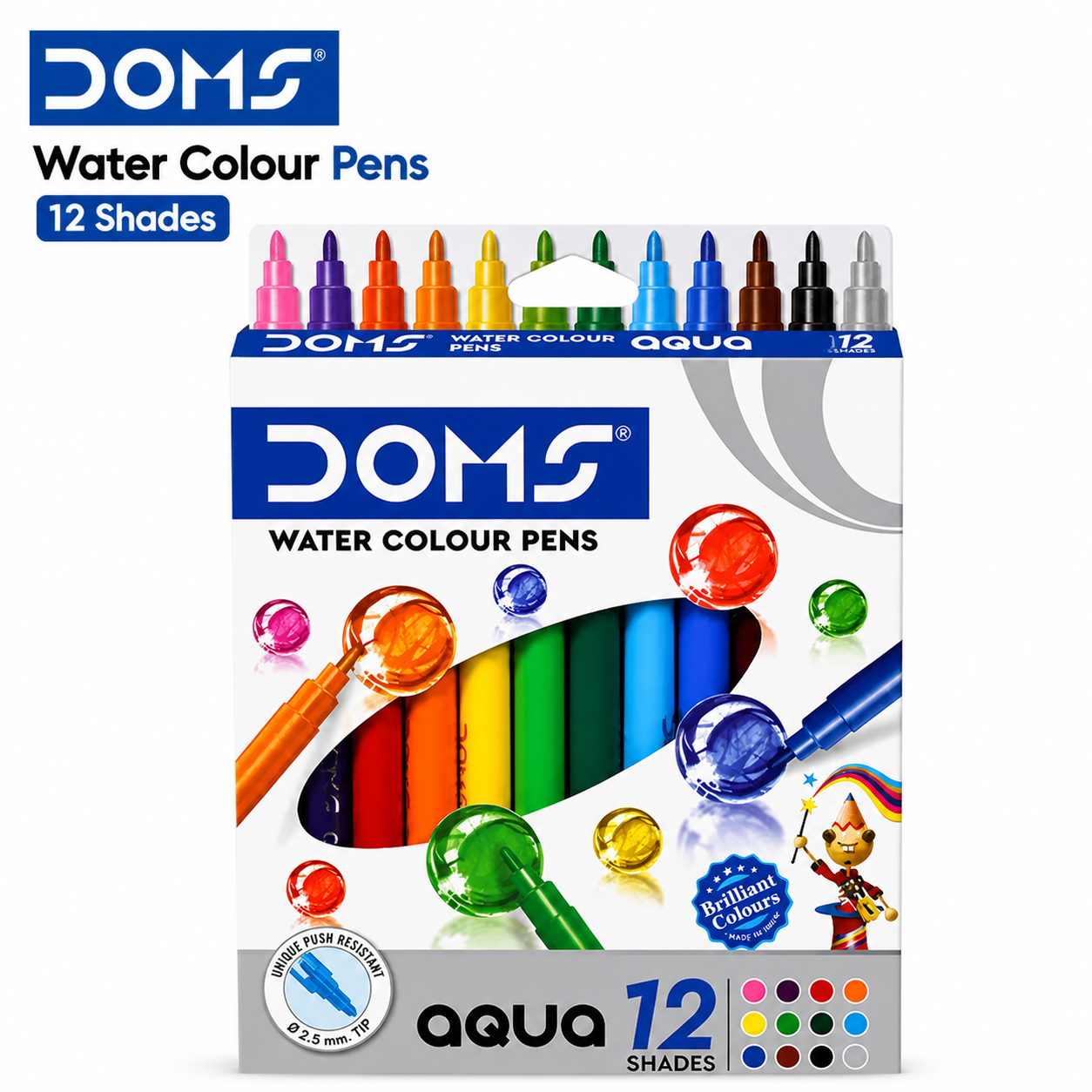 DOMS Water Colour Pens 12 Shades | Vibrant Washable Sketch Pens for Kids, Drawing, Art & Craft – Smooth Flow & Safe Non-Toxic