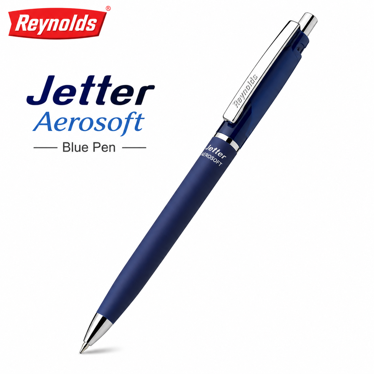 Reynolds Jetter Aerosoft Blue Pen | Ultra Smooth 0.7mm Ball Pen with Comfort Grip – Smudge-Free Quick Dry Ink for Students, Office & Daily Writing