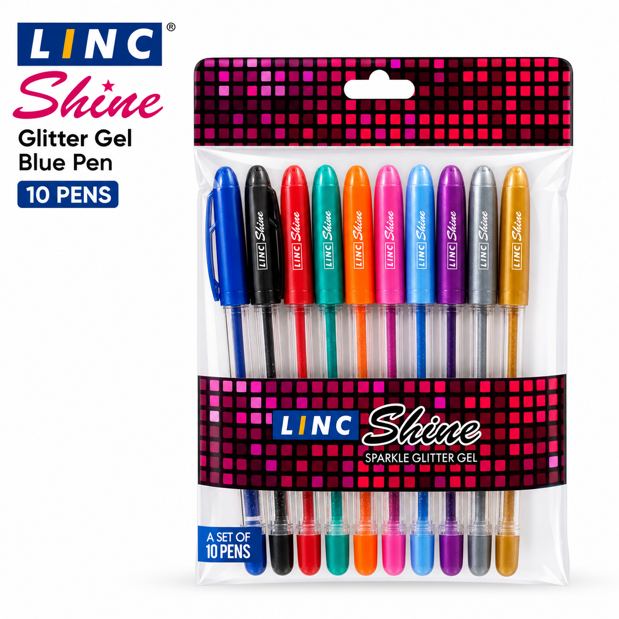 Linc Shine Glitter Gel Blue Pen | Sparkle Ink Smooth Writing Pen for School, Journaling & Creative Art – Vibrant & Long Lasting