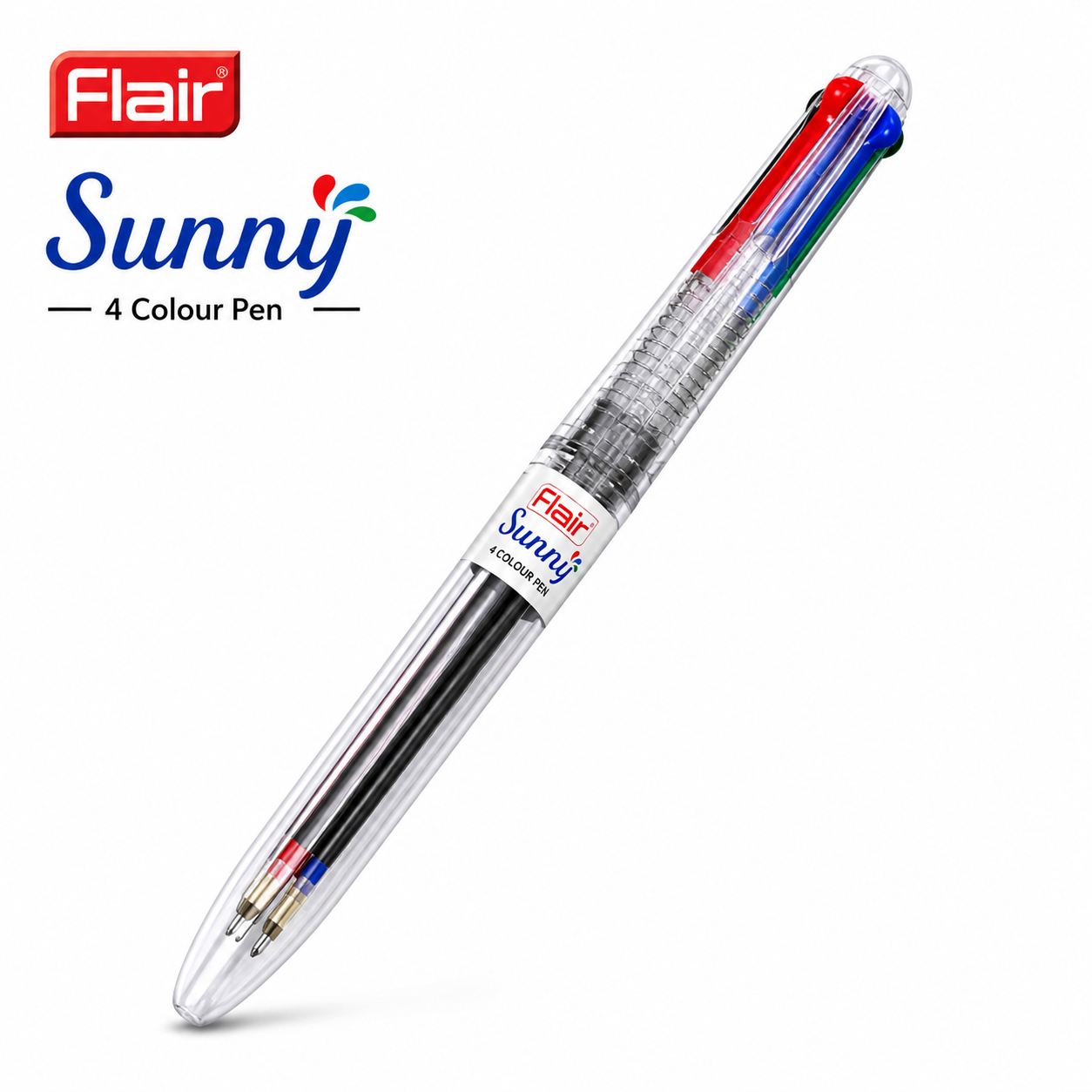 Flair Sunny 4 Colour Pen | 4-in-1 Multi Ink Ball Pen with Red, Blue, Green & Black – Smooth Writing, Colour Coding & Everyday Use for Students & Office