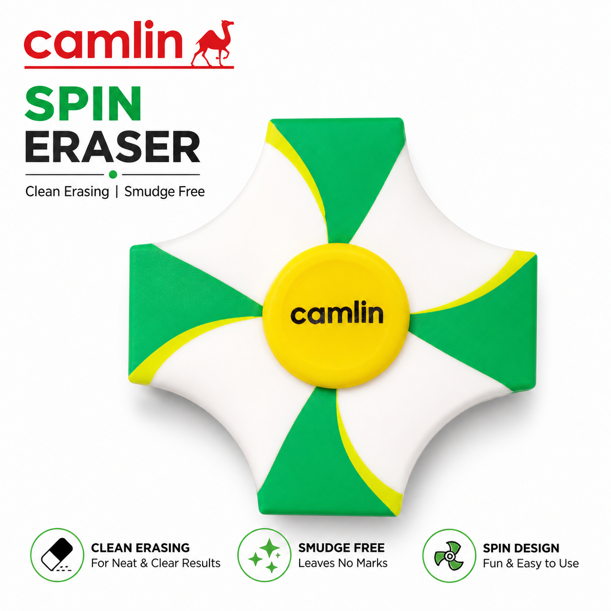 Camlin Spin Eraser | Clean & Smudge-Free Erasing with Ergonomic Grip – Durable, Dust-Free Eraser for Students, Artists & School Use