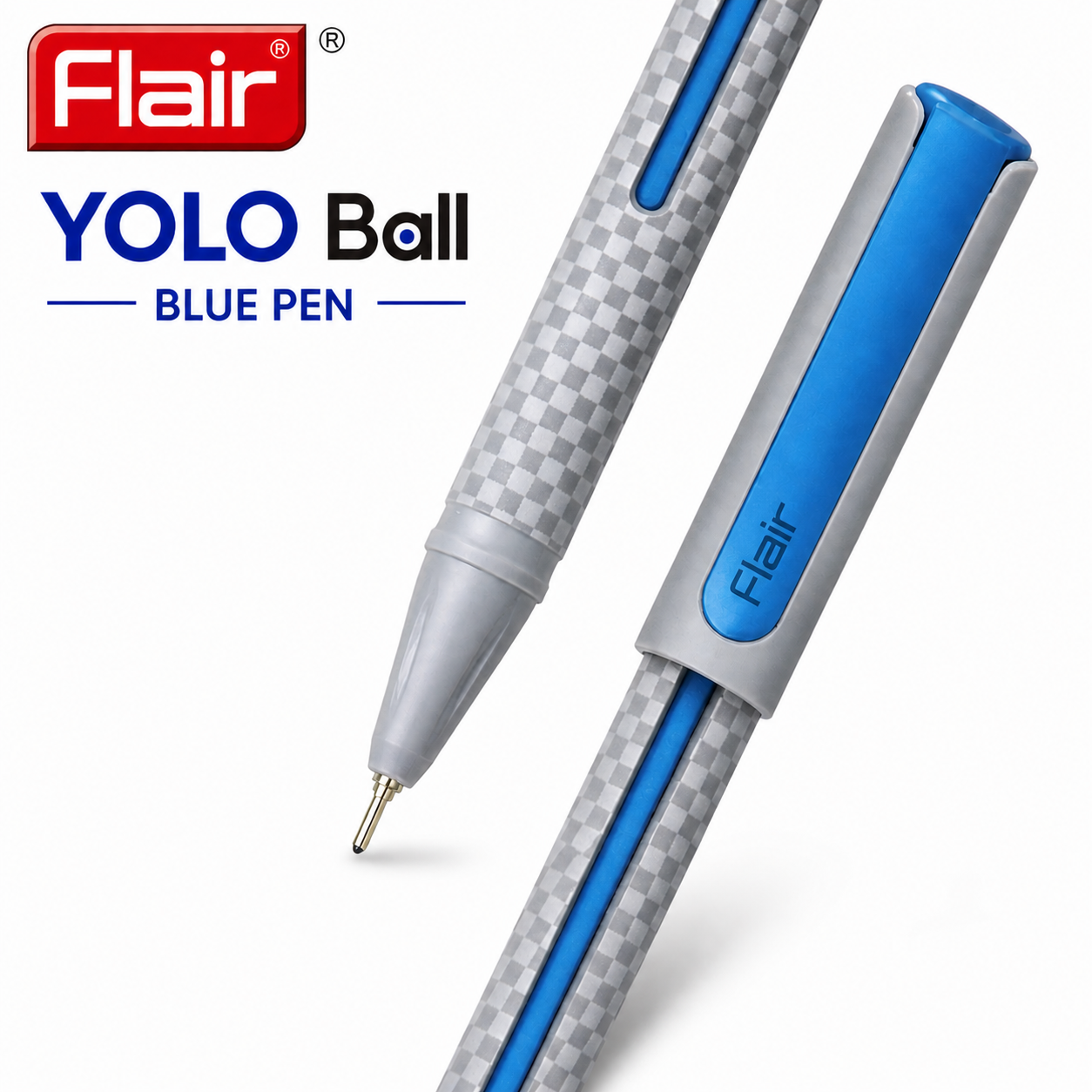 Flair YOLO Ball Blue Pen | Smooth Low-Viscosity Ink & Precision Tip – Comfortable Grip Pen for Students, Office & Daily Writing