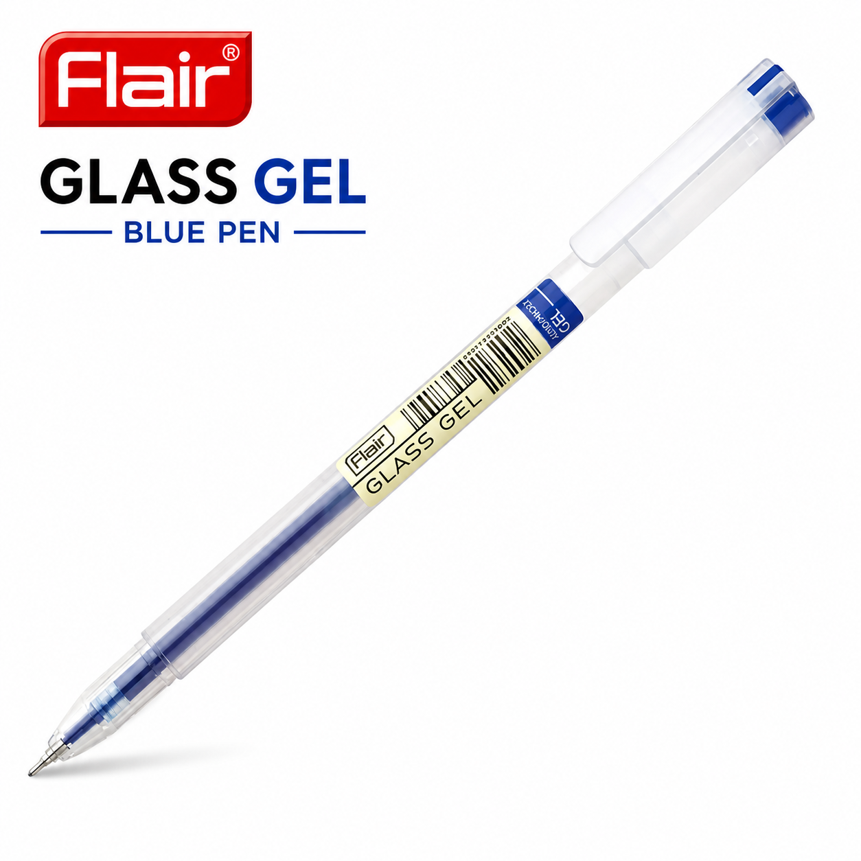 Flair Glass Gel Blue Pen | Smooth Low-Viscosity Ink & 0.7mm Precision Tip – Crystal Clear Writing Pen for Students, Exams, Office & Daily Use