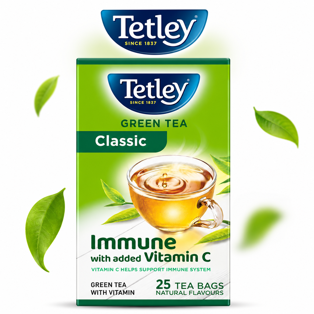 Tetley Green Tea Classic 25 Tea Bags | Antioxidant Rich Detox Drink with Vitamin C | Refreshing Daily Wellness Tea for Immunity & Weight Management