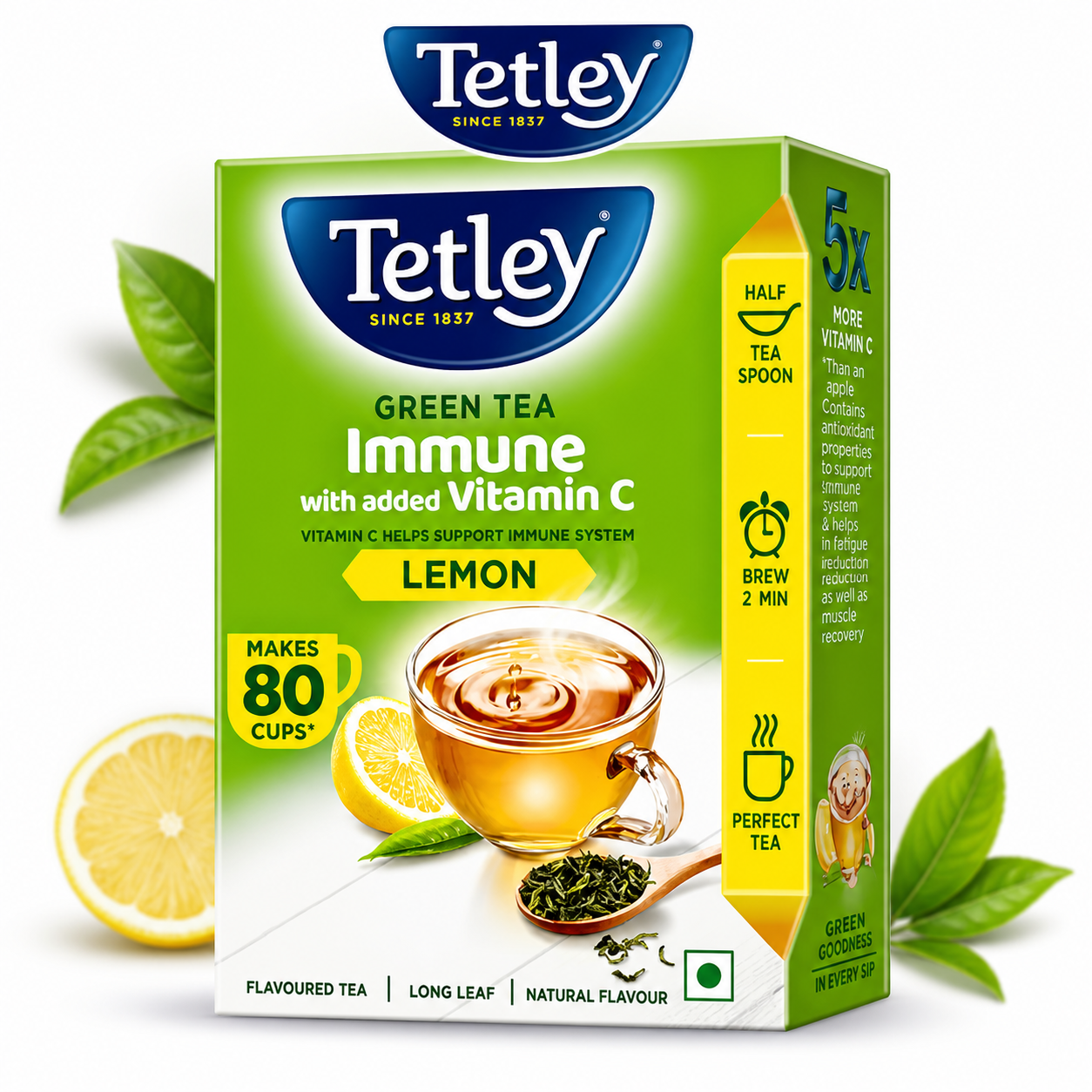 Tetley Green Tea Lemon 100G | Vitamin C Enriched Antioxidant Detox Drink | Refreshing Immunity Boosting Wellness Tea for Daily Health