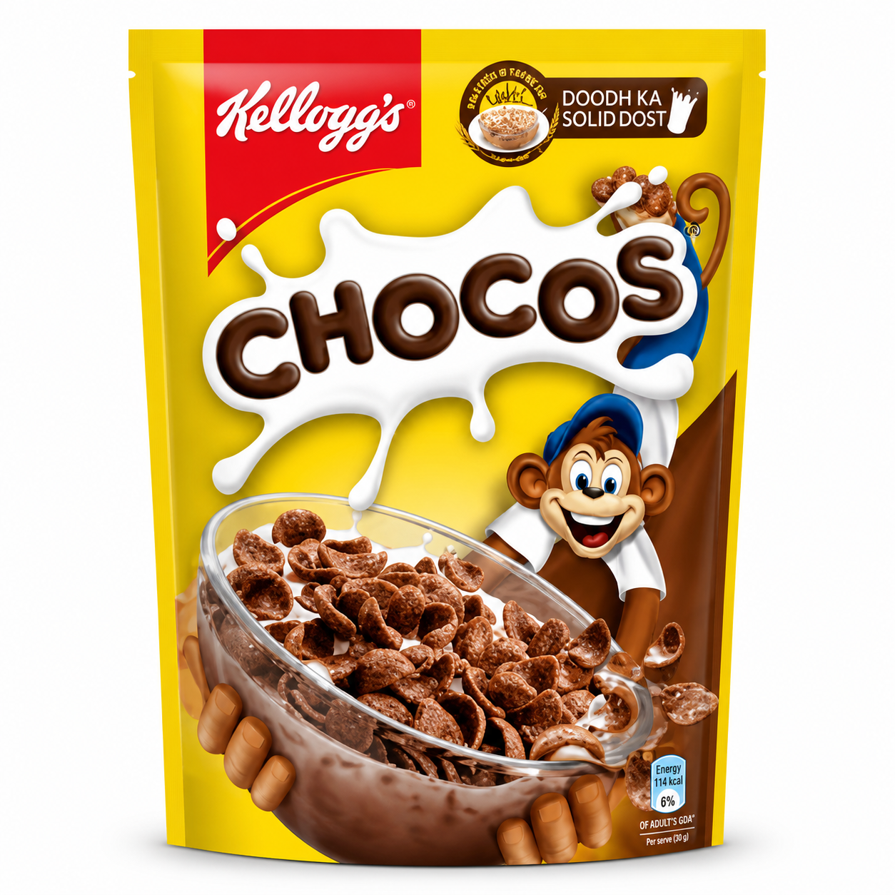 Kellogg’s Chocos 385G | Crunchy Chocolate Breakfast Cereal for Kids & Family | Energy Boosting Grain-Based Choco Bites