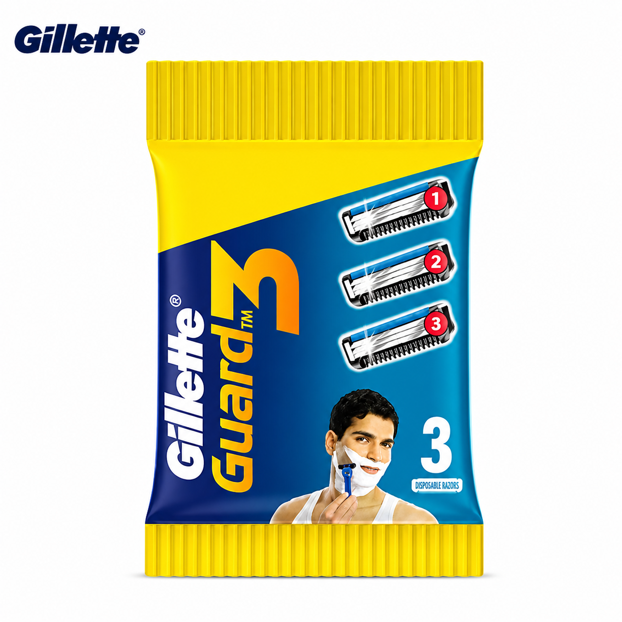 Gillette Guard 3 Cartridge Refills Pack of 3 | 3-Blade Technology, Smooth Close Shave, Lubrastrip Comfort for Men – Daily & Travel Use