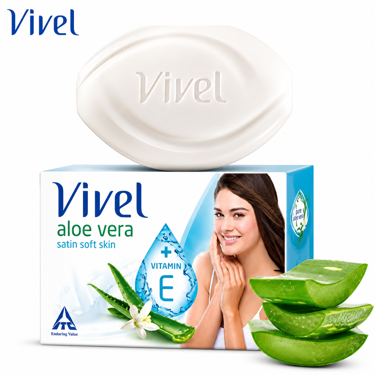 Vivel Aloe Vera Soap 100g | Satin Soft Skin with Vitamin E, Deep Moisturizing & Gentle Cleansing Bar for All Skin Types