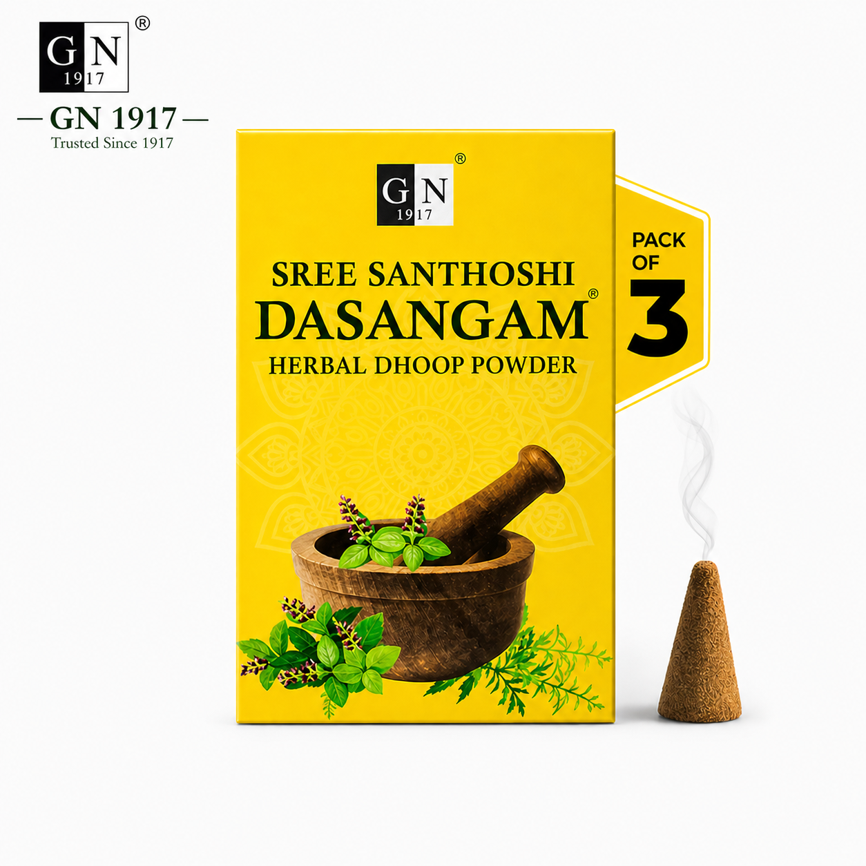 GN Dasangam Herbal Cone 20N | Natural Dhoop Cones for Pooja, Meditation & Home Purification | Long-Lasting Divine Herbal Aroma