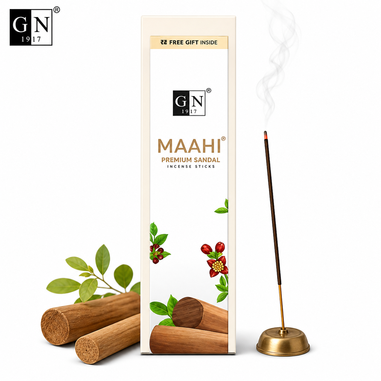 GN Maahi Premium Sandal Agarbathi Sticks 70Gm | Long Lasting Sandalwood Incense for Meditation, Relaxation & Home Fragrance