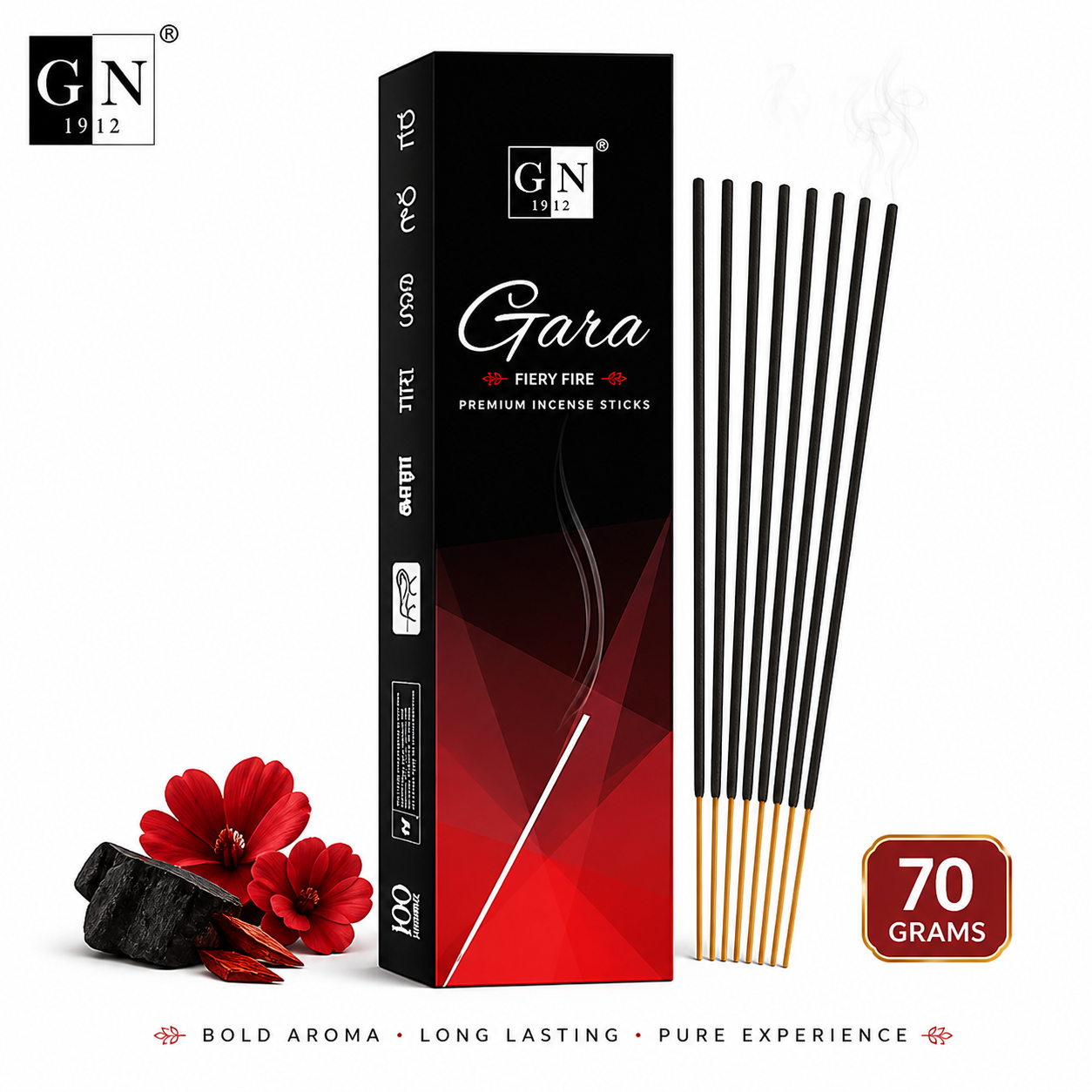 GN Gara Fiery Fire Agarbathi Sticks 70Gm | Bold Intense Aroma Incense for Relaxation, Meditation & Home Fragrance