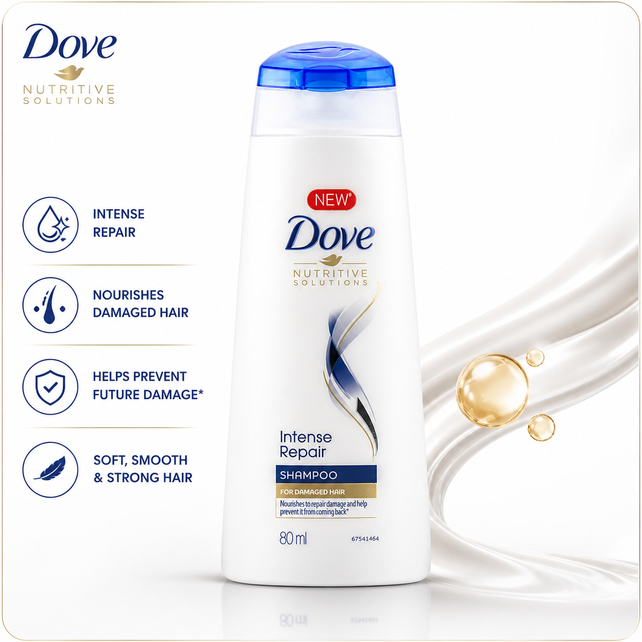 Dove Intense Repair Shampoo 80ml | Damage Repair & Nourishing Hair Care for Soft, Smooth & Strong Hair