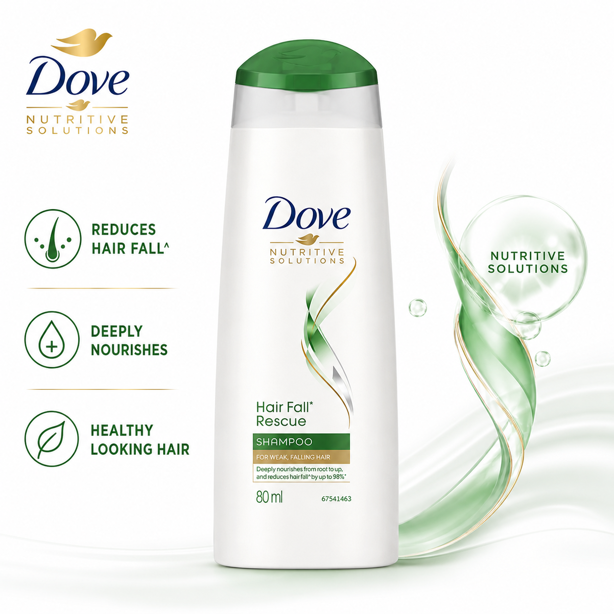Dove Hair Fall Rescue Shampoo 80ml | Anti Hair Fall, Strengthening & Nourishing Shampoo for Weak Hair