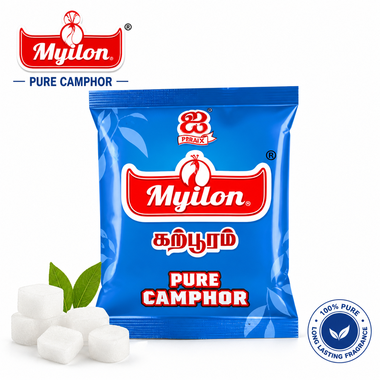 Myilon Pure Camphor 25G | 100% Natural Kapur for Pooja, Aarti & Home Fragrance | Long Lasting Divine Aroma & Air Purifier