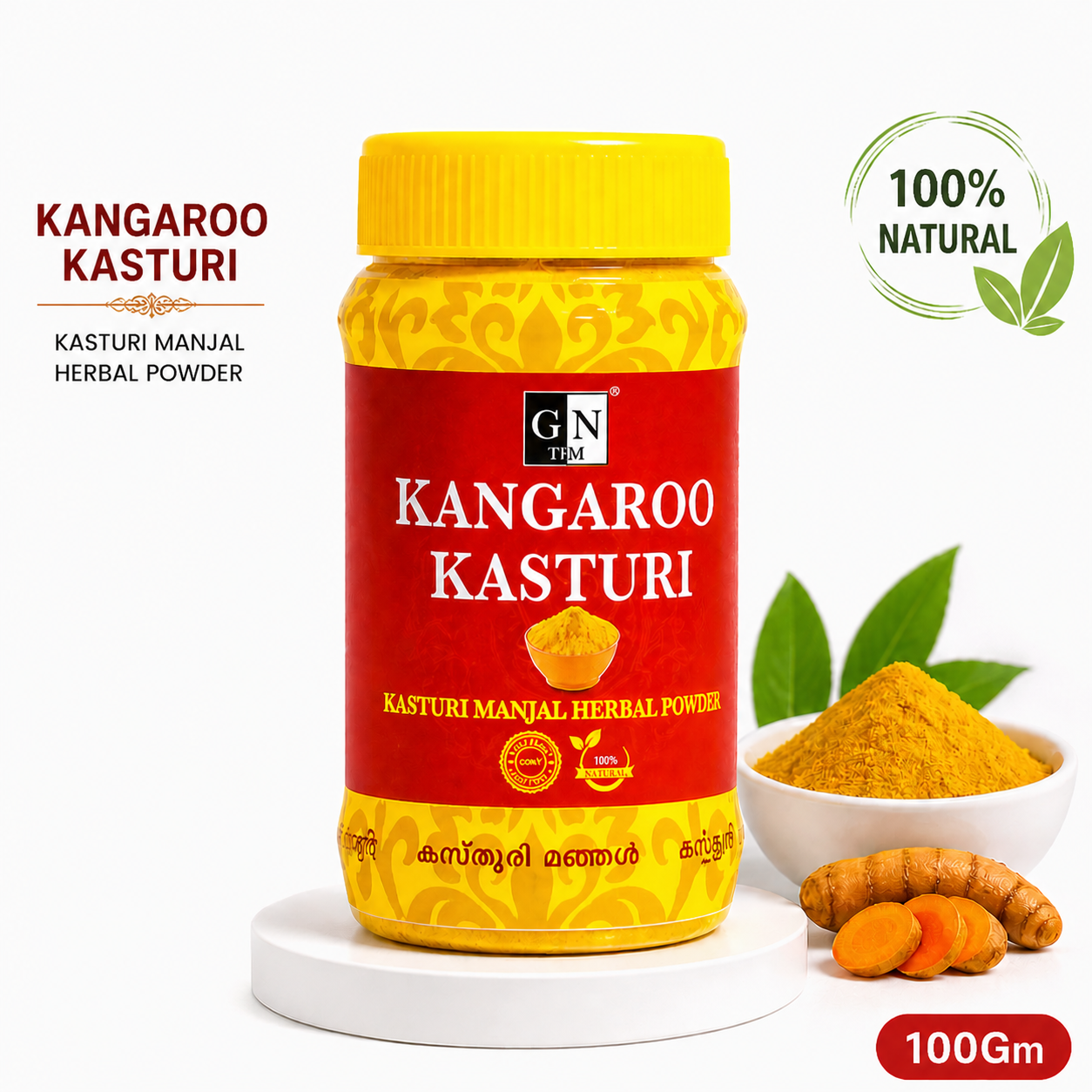GN Kangaroo Kasturi Manjal Herbal Powder 50G | Natural Skin Care for Glowing Face & Body | Chemical-Free Turmeric Face Pack for All Skin Types