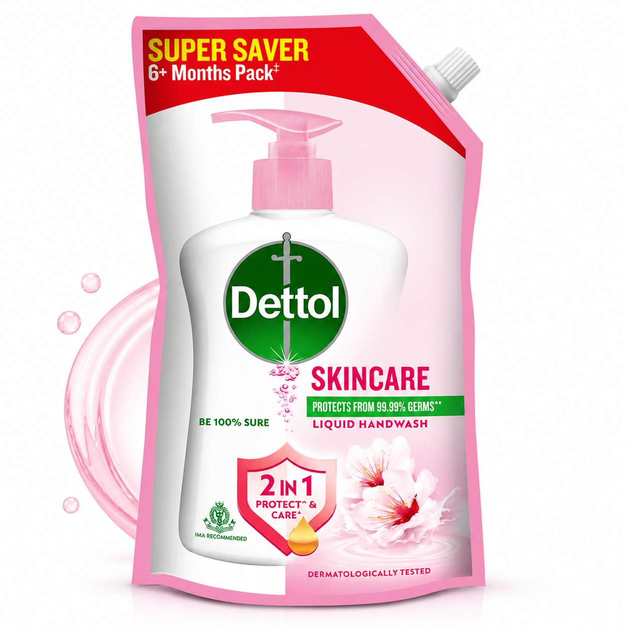 Dettol Skincare Liquid Handwash 175ml | 99.99% Germ Protection & Moisturizing Care | Soft, Gentle Floral Hand Wash for Daily Family Use