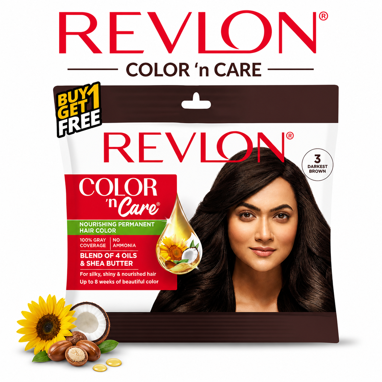 Revlon Color Care Darkest Brown Hair Color | 100% Gray Coverage, Ammonia-Free Nourishing Formula | Long-Lasting Salon Finish at Home | Buy 1 Get 1 Free