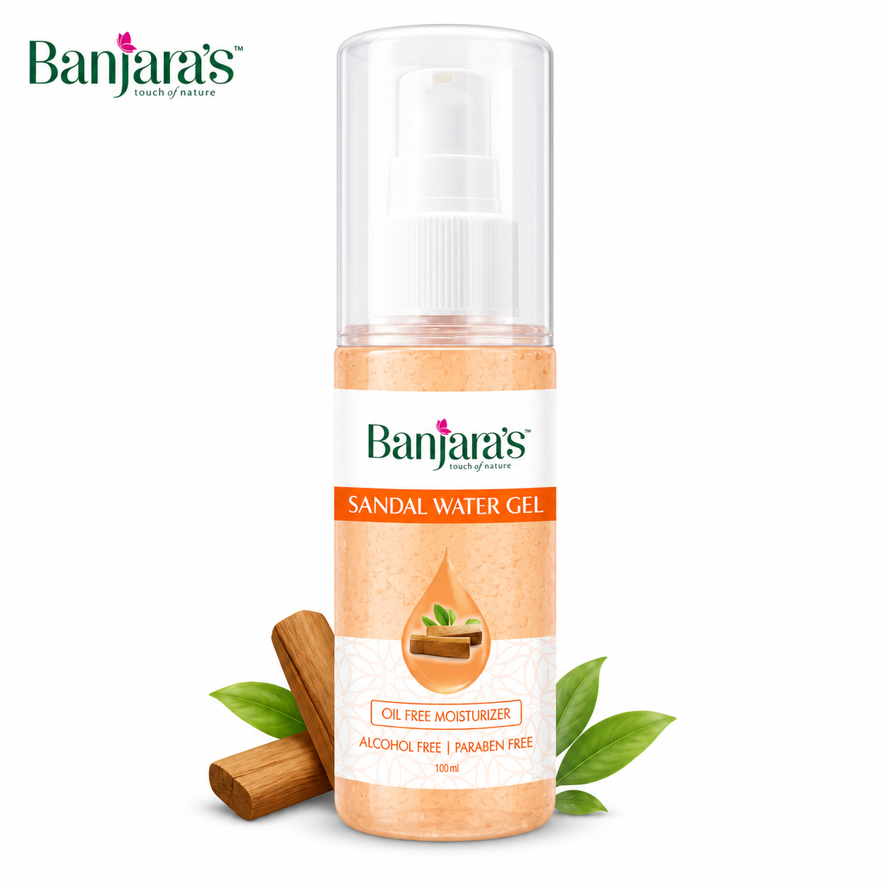 Banjara’s Sandal Water Gel 100g | Oil-Free Hydrating Moisturizer with Sandalwood | Cooling, Soothing Gel for Radiant & Glowing Skin