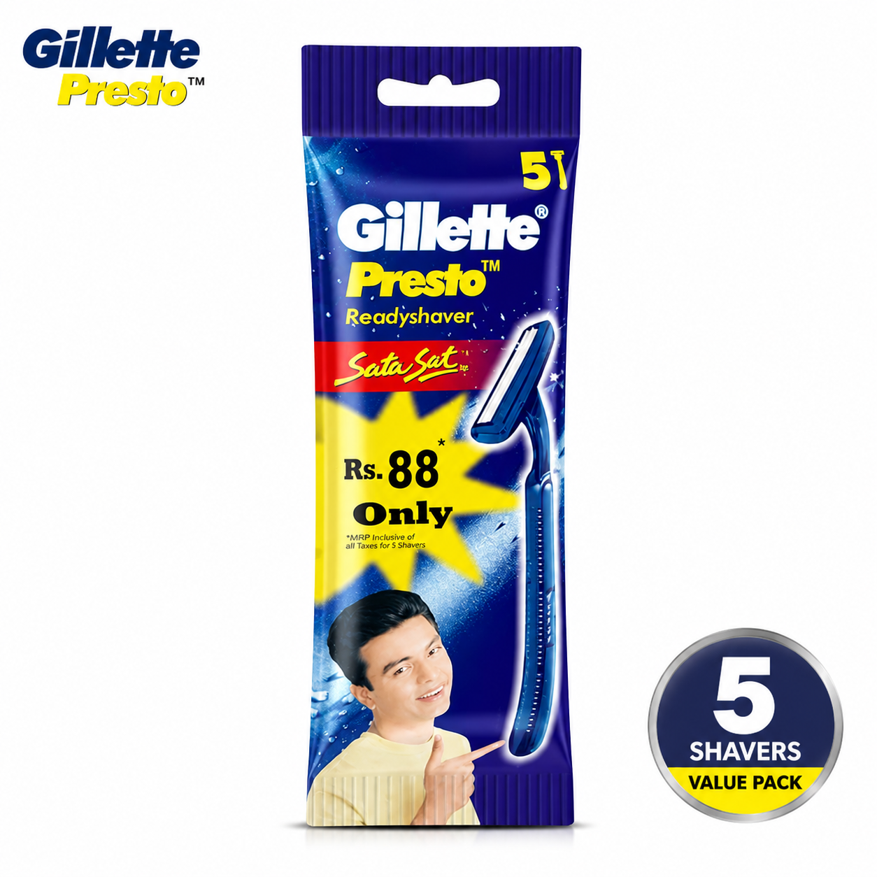 Gillette 7 O’Clock Presto Razor Pack | Readyshaver Disposable Razors for Men | Smooth Close Shave, Hygienic & Travel Friendly