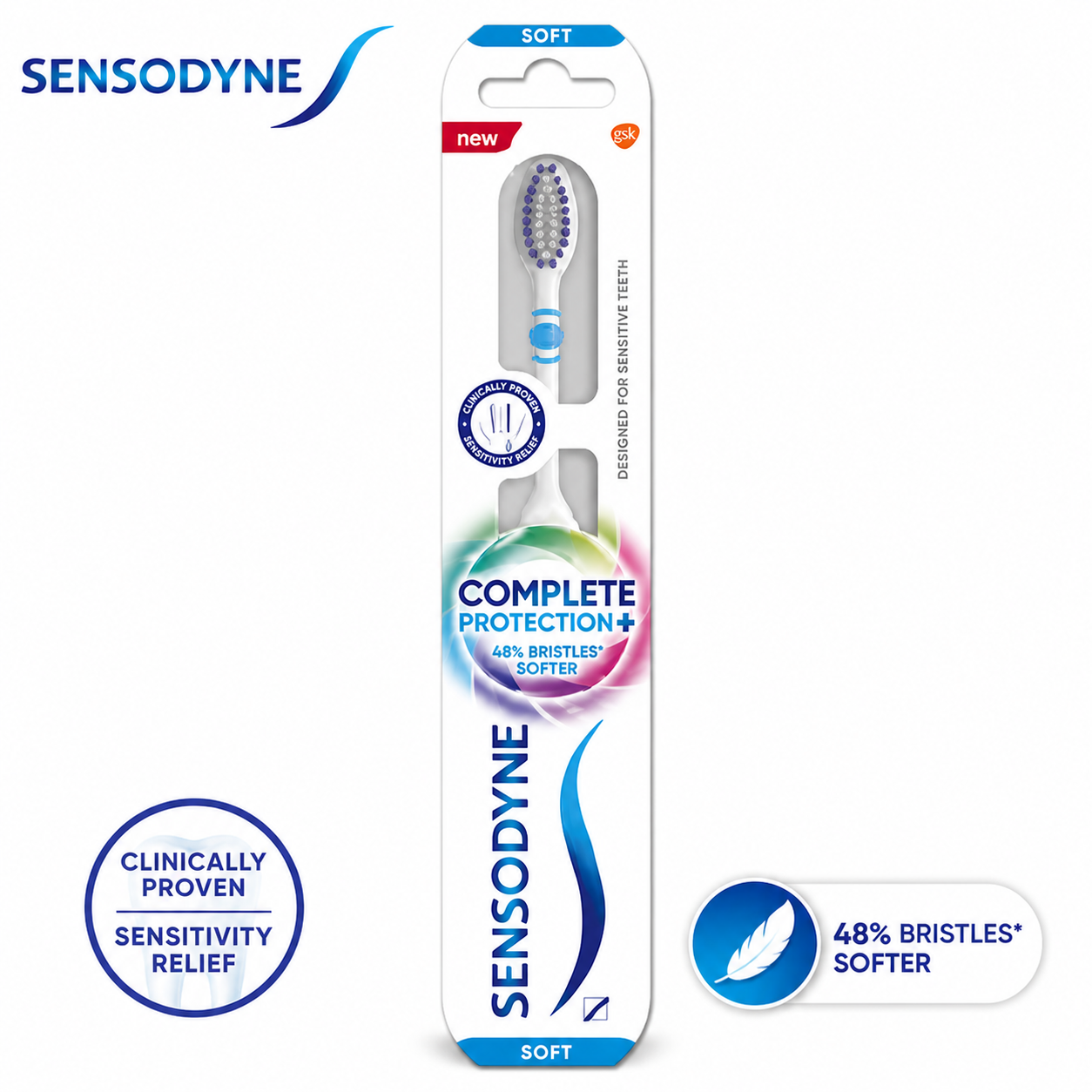 Sensodyne Complete Protection+ Soft Toothbrush 1N | Gentle Interdental Clean for Sensitive Teeth | Deep Cleaning, Gum Care & Fresh Breath