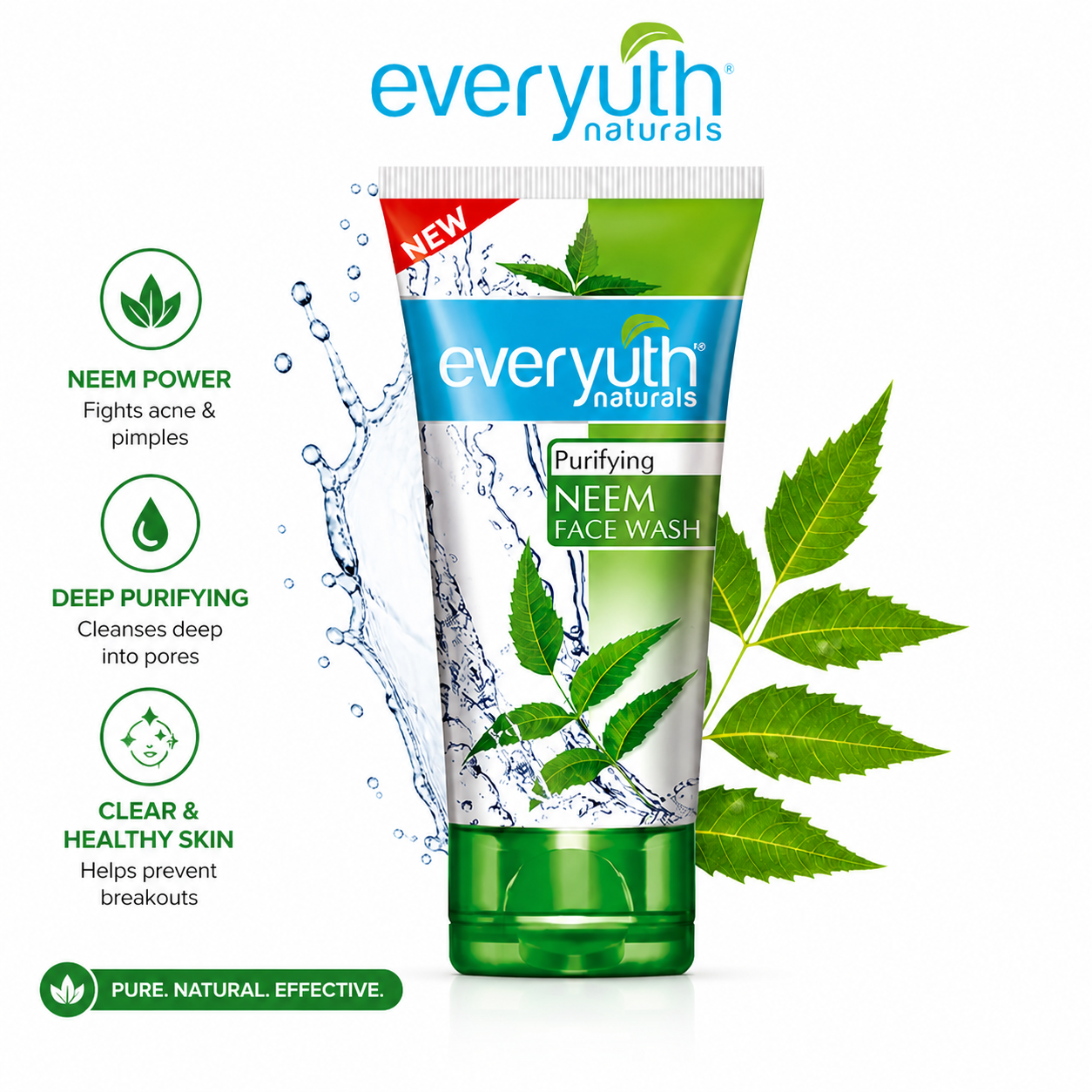 Everyuth Naturals Neem Face Wash 50g | Deep Cleansing Anti-Pimple Face Cleanser | Oil Control, Purifying & Refreshing Skincare for All Skin Types