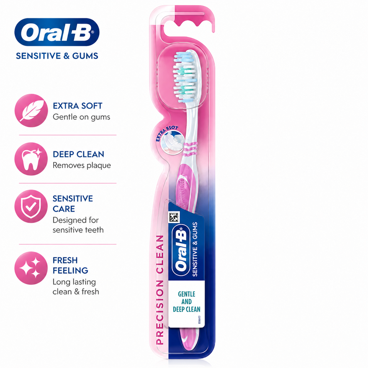Oral-B Sensitive & Gums Precision Clean Extra Soft Toothbrush 1N | Ultra Soft Bristles for Gentle Cleaning | Deep Clean & Gum Care for Sensitive Teeth