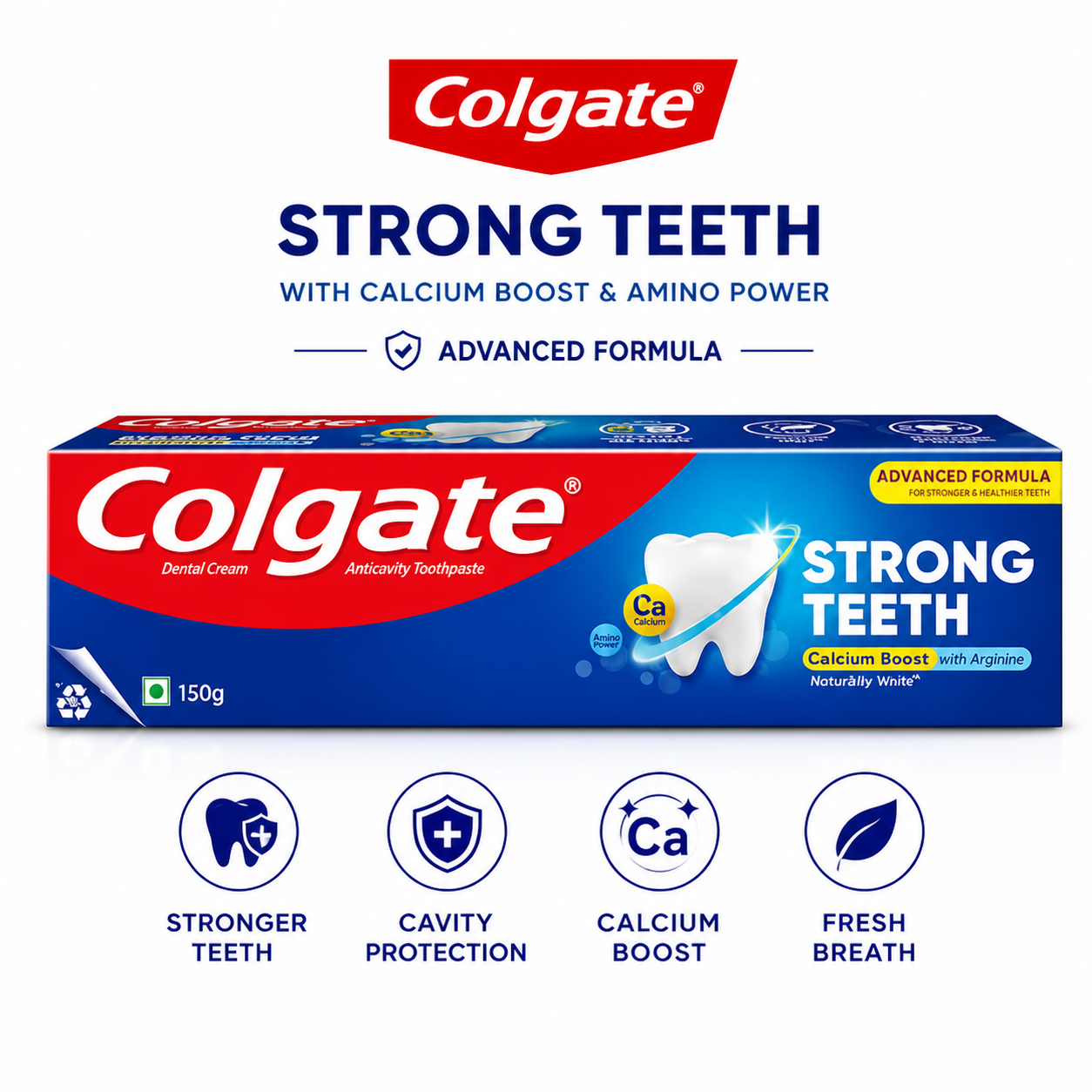 Colgate Strong Teeth Toothpaste 100g | Calcium Boost Formula for Cavity Protection, Whiter Teeth & Fresh Breath | Daily Family Oral Care