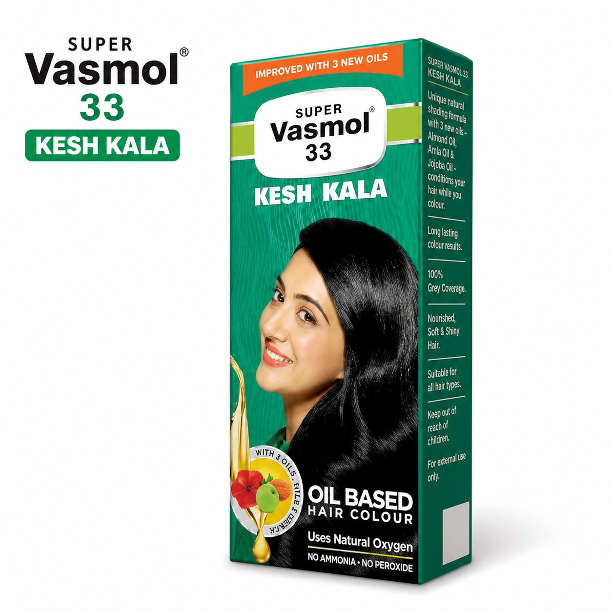 Super Vasmol 33 Kesh Kala Hair Colour 75Ml | Natural Black Grey Coverage & Oil-Based Formula | No Ammonia Hair Dye for Men & Women