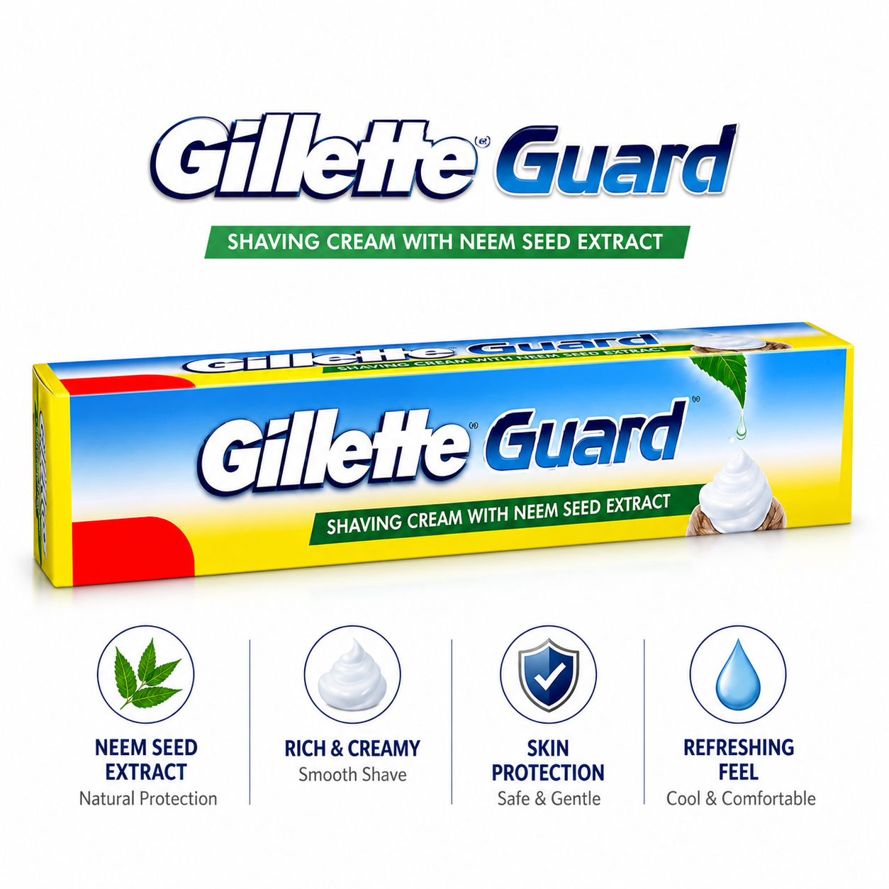 Gillette Guard Shaving Cream 125G | Neem Extract Protection & Smooth Glide | Rich Lather for Irritation-Free Comfortable Shave