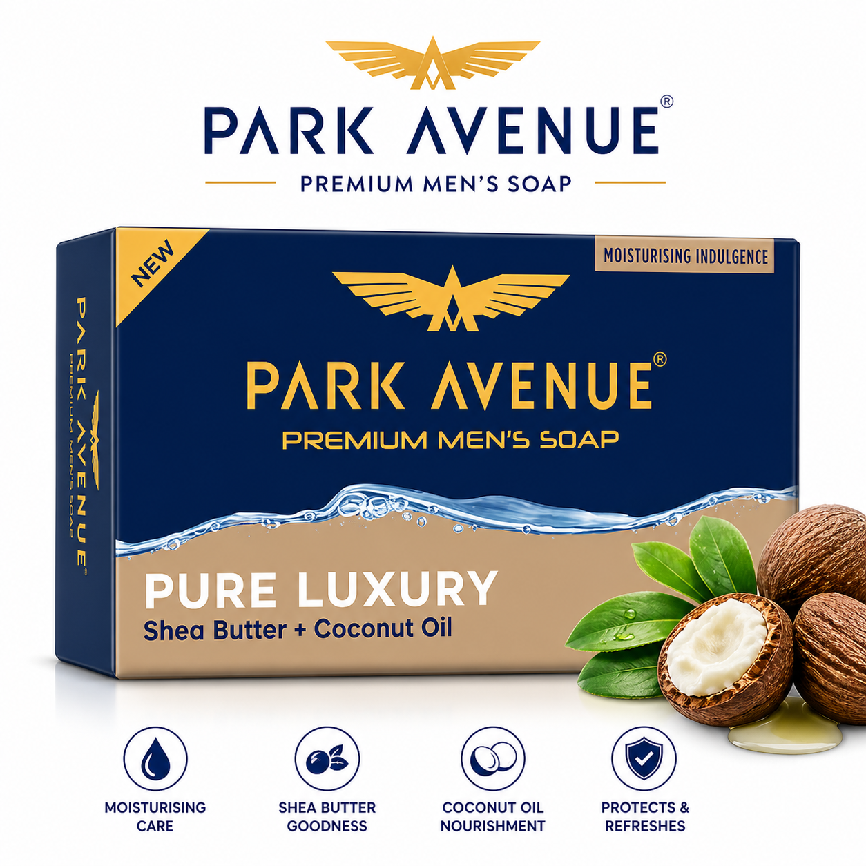 Park Avenue Shea Butter & Coconut Oil Men’s Soap 125G | Moisturizing Luxury Bath Bar for Soft, Smooth Skin & Refreshing Fragrance
