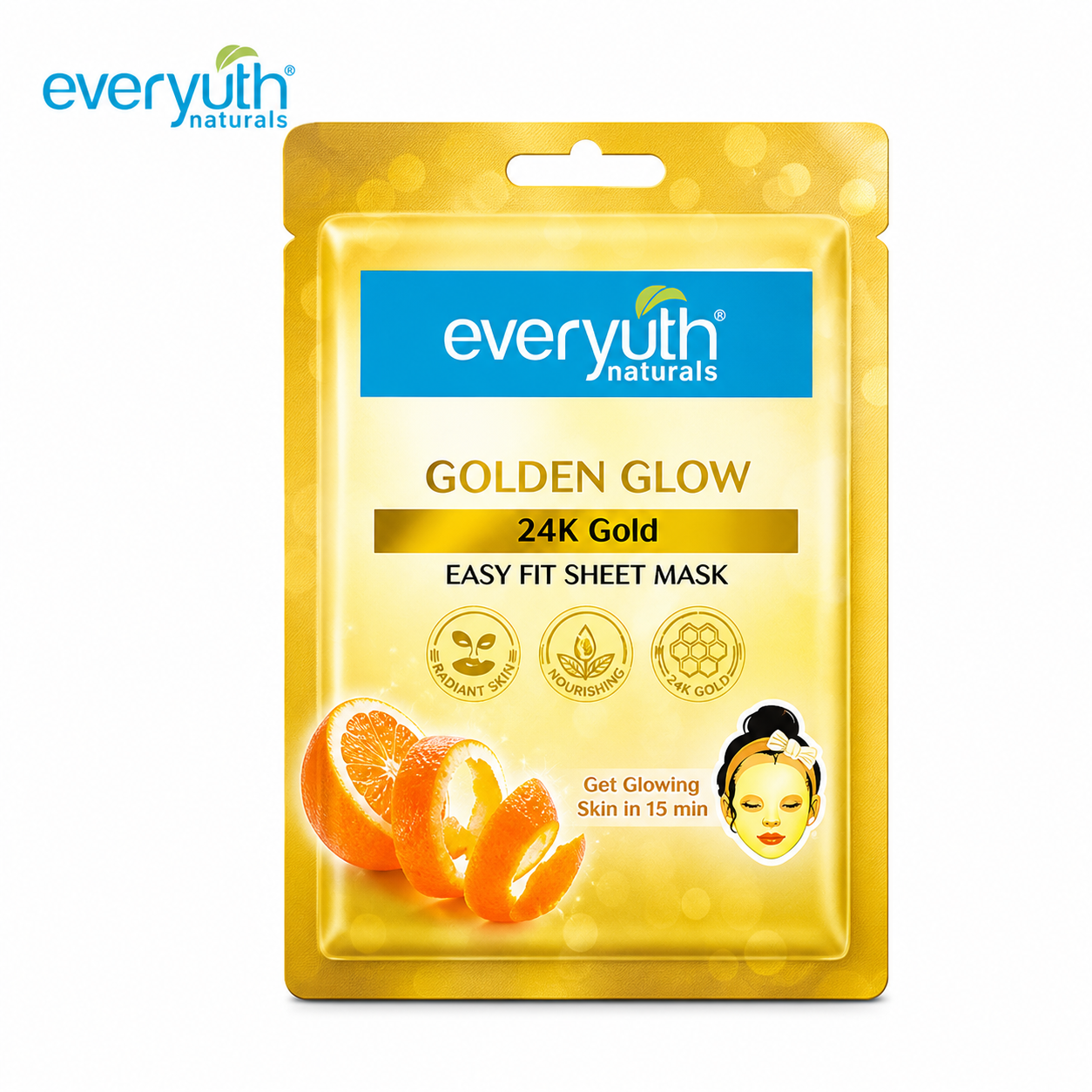 Everyuth Naturals Golden Glow 24K Gold Sheet Mask 25G | Instant Radiance & Deep Nourishment | Easy Fit Face Mask for All Skin Types