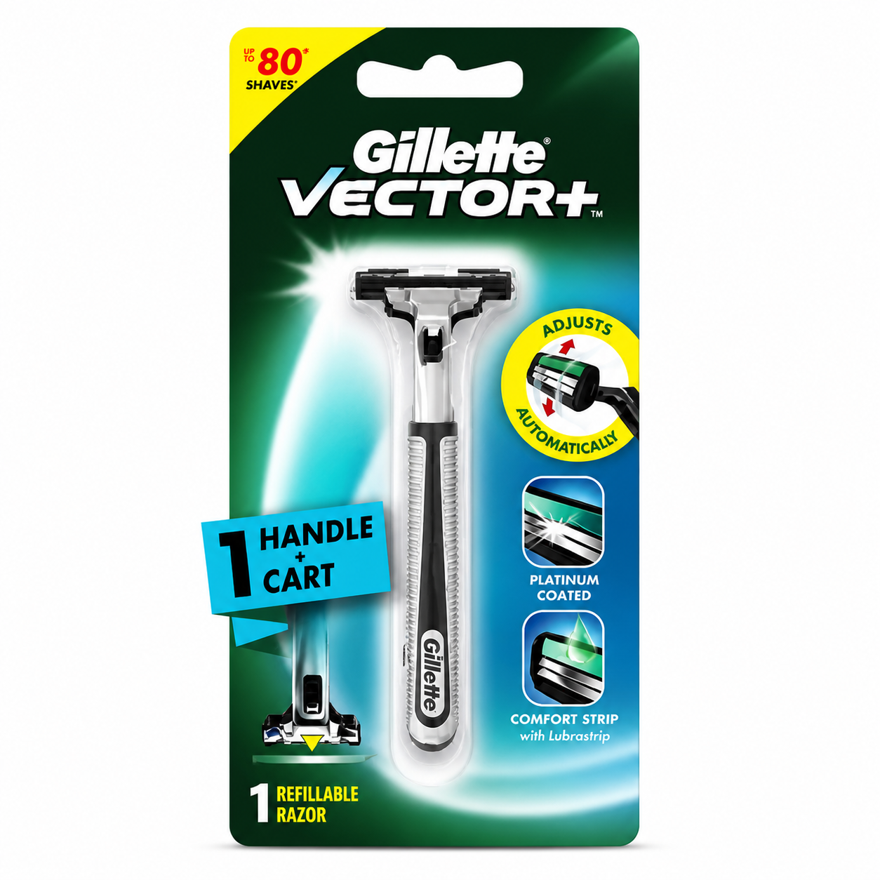 Gillette Vector+ Razor for Men | Auto Adjust Head, Platinum Coated Blades & Comfort Strip | Smooth Precision Shave with Refillable System