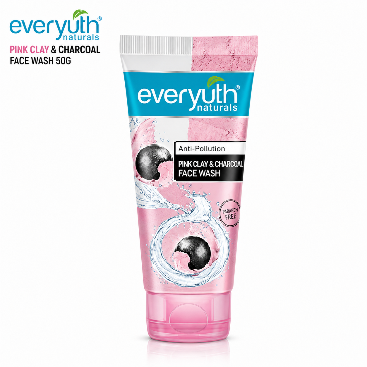 Everyuth Pink Clay & Charcoal Face Wash 50G | Deep Cleansing Anti-Pollution Face Cleanser | Oil Control & Brightening for All Skin Types