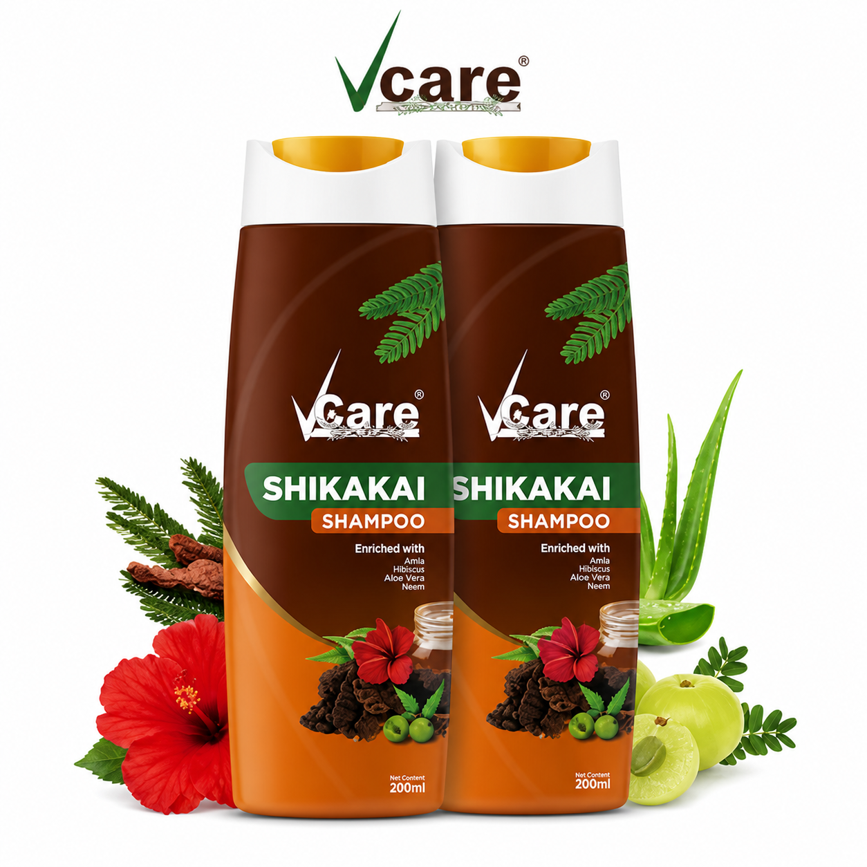 Vcare Shikakai Shampoo 200ml | Herbal Anti-Dandruff & Hair Growth Shampoo | Strengthens Roots, Reduces Hair Fall & Adds Shine | Natural Care for Men & Women