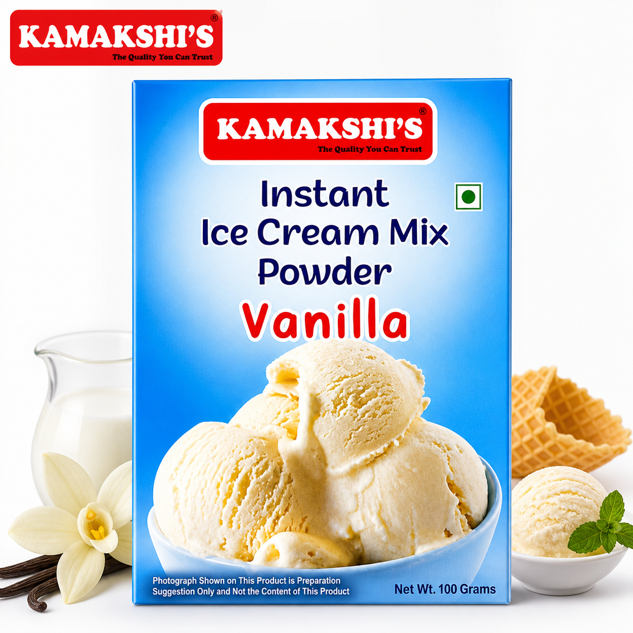 Kamakshis Instant Ice Cream Mix Powder Vanilla 100G