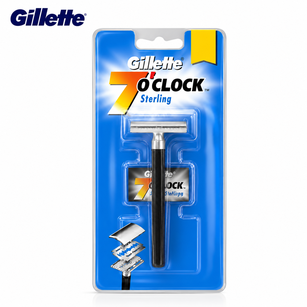 Gillette 7 O’Clock Sterling Safety Razor | Classic Stainless Steel Razor for Smooth, Comfortable & Precise Men’s Shaving