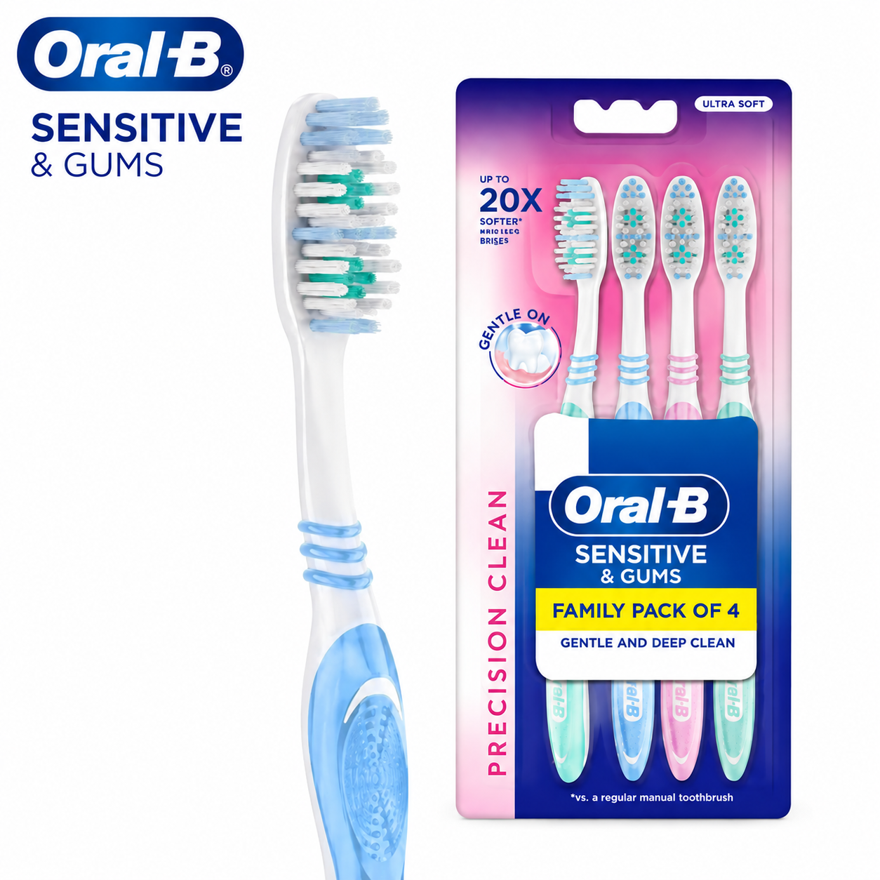 Oral-B Sensitive & Gums Extra Soft Toothbrushes 4N | Gentle Deep Clean Brushes for Sensitive Teeth & Healthy Gums