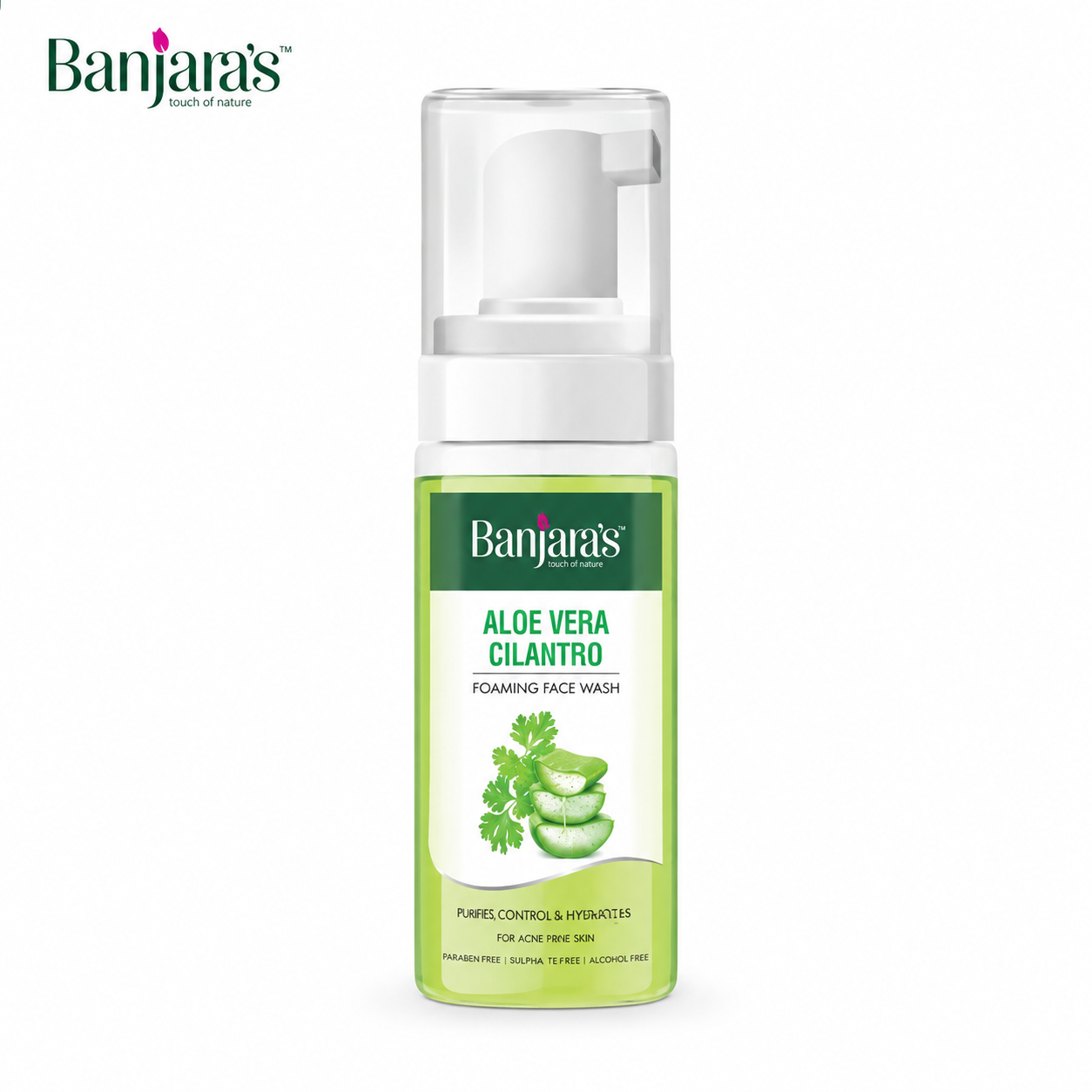 Banjaras Aloe Vera Cilantro Foaming Face Wash 150ml | Deep Cleansing Acne Control Face Cleanser for Oily & Acne-Prone Skin | Hydrating, Sulphate-Free & Paraben-Free Daily Face Wash
