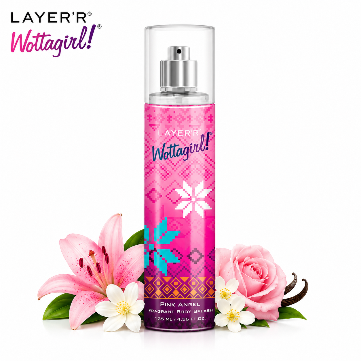 Layer’r Wottagirl Pink Angel Fragrant Body Splash 135ml | Long Lasting Floral Perfume Spray for Women | Refreshing Everyday Fragrance & Daily Freshness