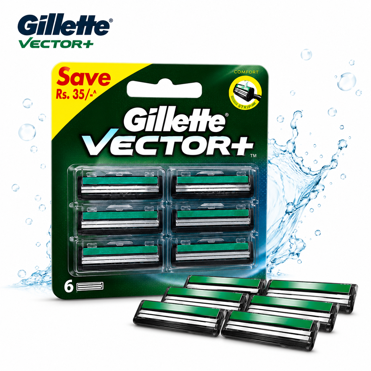 Gillette Vector+ Cartridges 6N | 3 Precision Blades Razor Refills for Smooth & Comfortable Shave | Long Lasting Men’s Shaving Cartridges